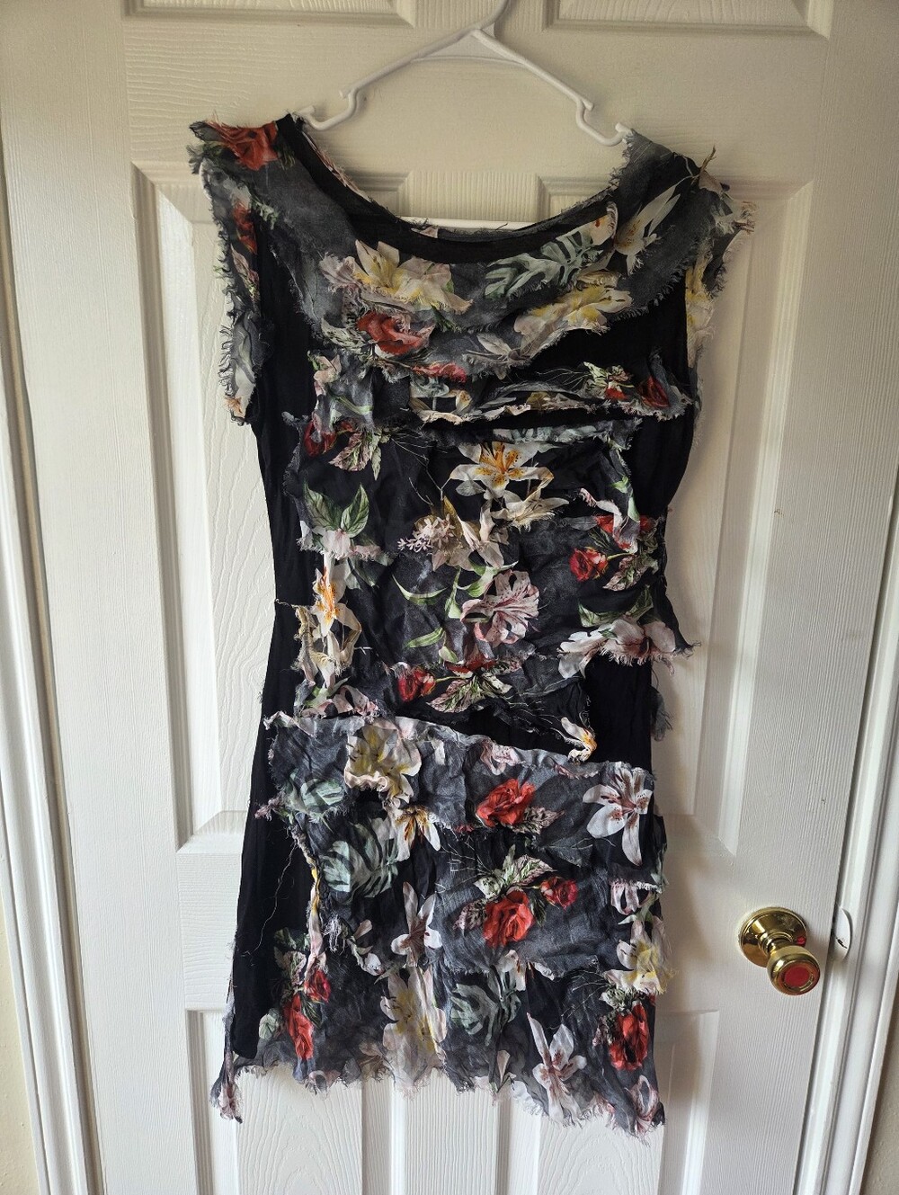 Made In Italy Silk Ruffle Tunic Dress Floral S/M Fairycore Distressed Grunge